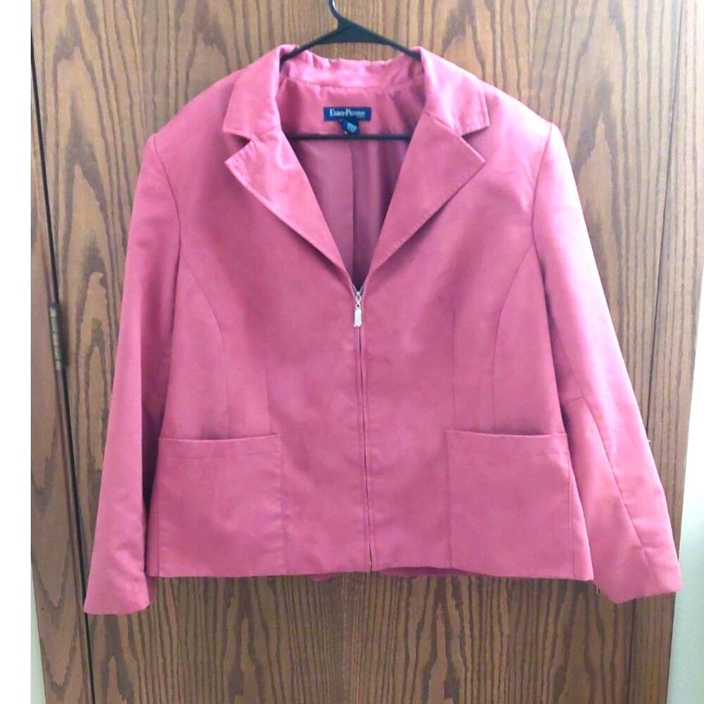 Evan-Picone 20W Rose Pink Faux Suede Zip Jacket Blazer Plus Size NWOT Lined